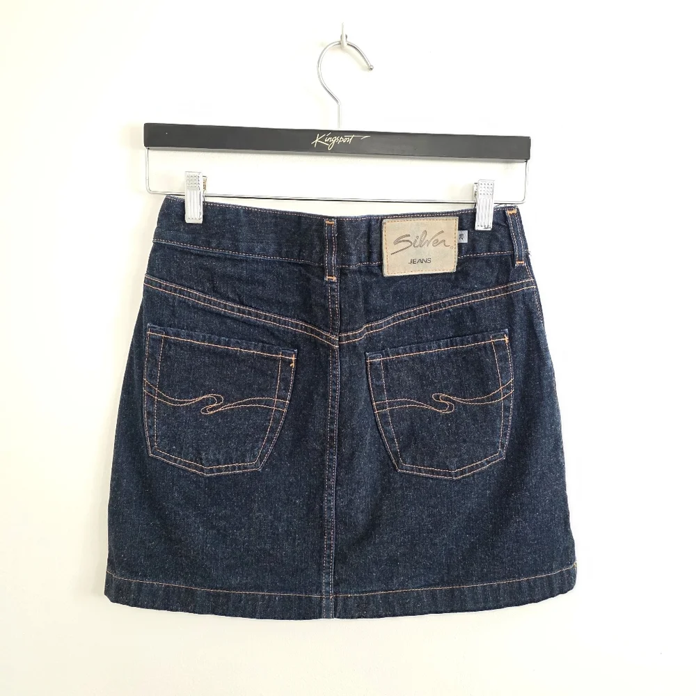 Silver Jeans Y2K Dark Indigo Denim Mini Skirt Jean Skirt - Picture 4 of 7